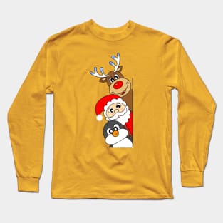 Christmas friends: a penguin, santa and Rudolph Long Sleeve T-Shirt